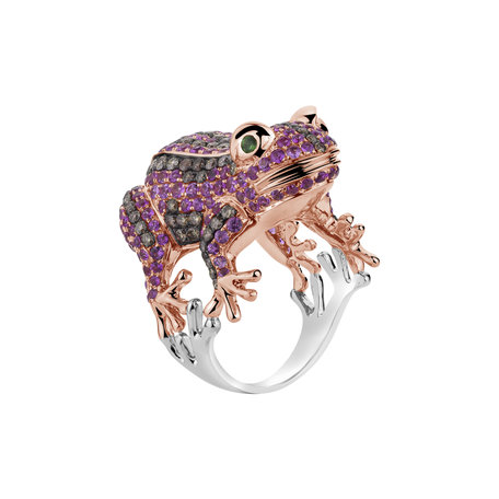 Prsten s hnědými diamanty, granáty a safíry Posh Frog