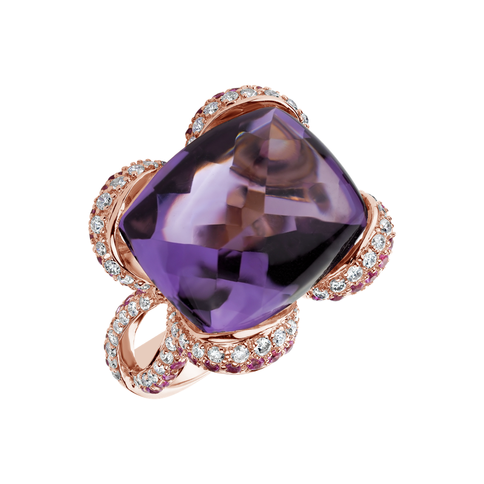 Prsten s diamanty, ametystem a safíry Special Amethyst