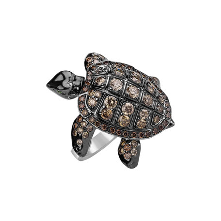 Prsten s hnědými diamanty a granáty Exotic Turtle