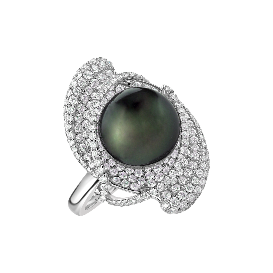 Prsten s perlou a diamanty Midnight Pearl