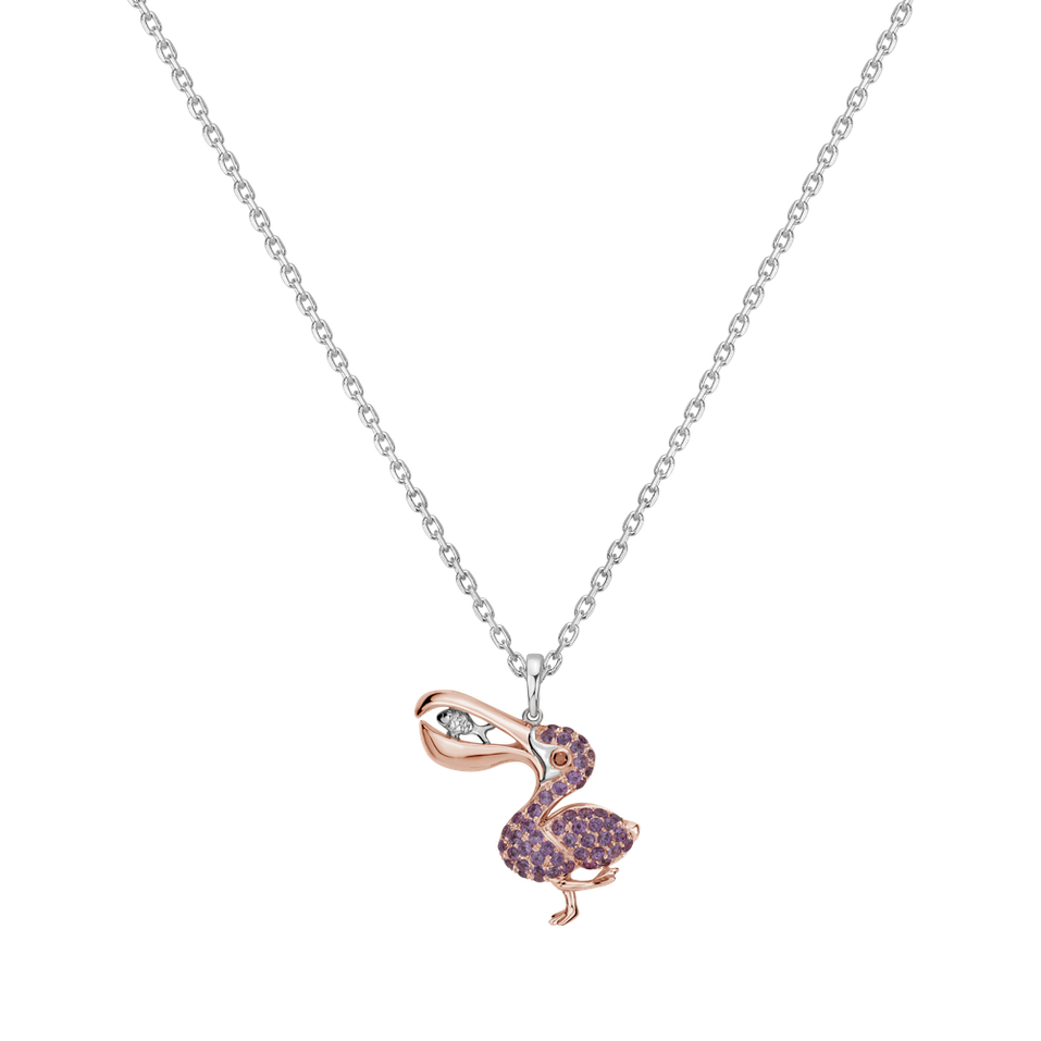 Přívěs s černými diamanty a safíry Glitter Pelican