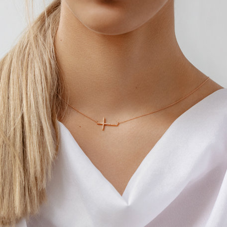 Náhrdelník s hnědými a bílými diamanty Cross