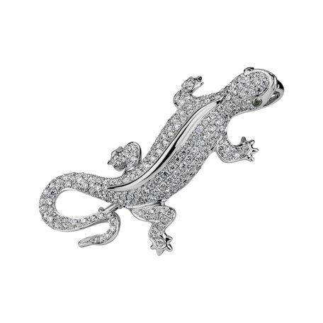 Brož a přívěs s diamanty a granáty Diamond Gecko